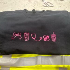 Black T-Shirt with Pink Medical Icons